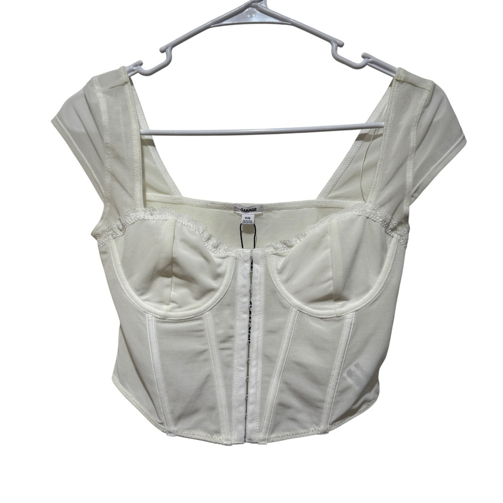 Garage Maesie Cap Sleeve Corset Top Snow White Sheer Mesh S Small Petite Party